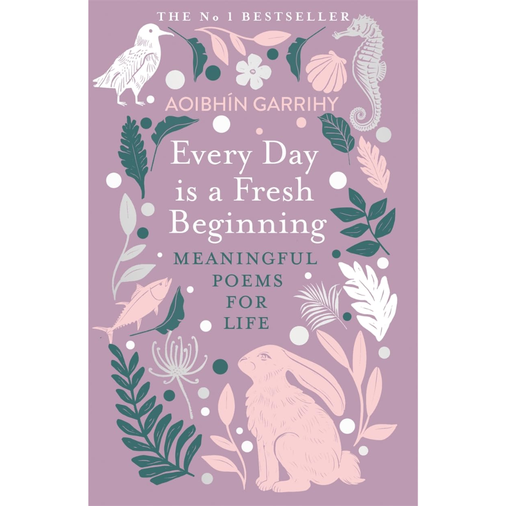 Book cover of 'Every Day is a Fresh Beginning' with illustrations of a bird, seahorse, and rabbit on a purple background.