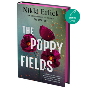Book titled 'The Poppy Fields' by Nikki Erlick with a signed copy label on a white background