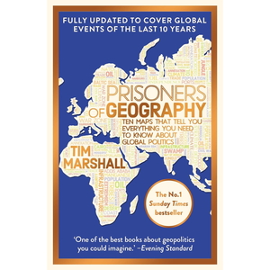 Book cover of 'Prisoners of Geography' by Tim Marshall with a world map design.