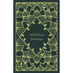 Book cover of 'The Prophet' by Kahlil Gibran with decorative gold design on a dark green background