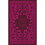 Book cover of 'The Queen of Spades' by Alexander Pushkin with decorative pink design on a dark background