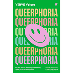 Book cover of 'Queerphoria' by Verve Voices with a pink smiley face on a green background.