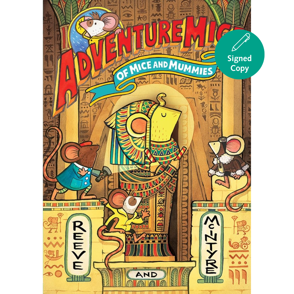 Book cover of 'Adventure Mice of Mice and Mummies' with Egyptian-themed illustration and 'Signed Copy' label.