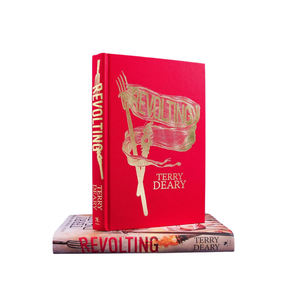 Red book titled 'Revolting' by Terry Deary on a white background