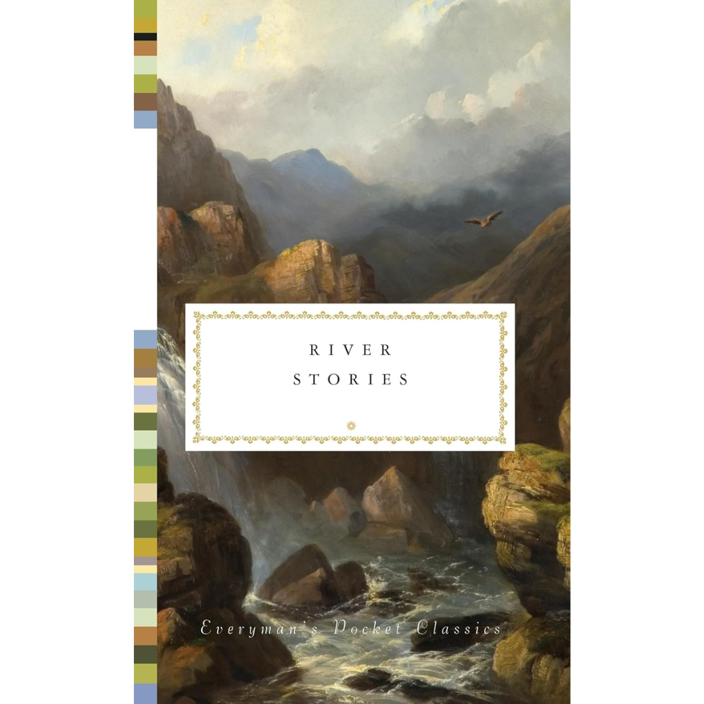 Book cover with a mountainous landscape and 'River Stories' text