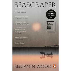 Book cover of 'Seascraper' by Benjamin Wood with a sunset over water scene