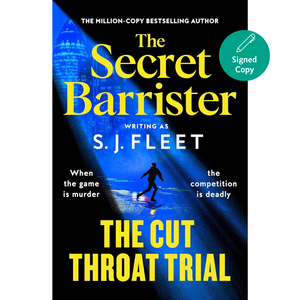 Book cover of 'The Secret Barrister' by S.J. Fleet with a silhouette of a person running on a blue background.