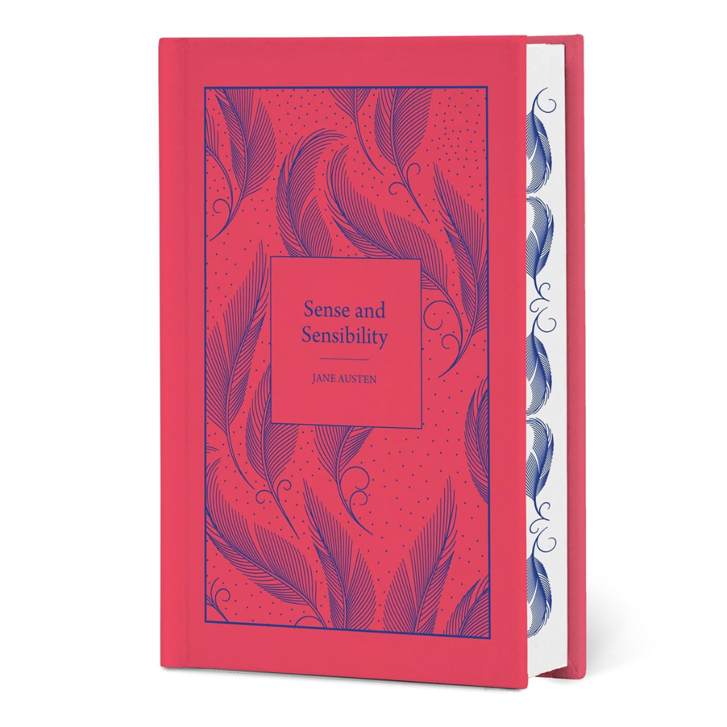 Book cover of 'Sense and Sensibility' by Jane Austen with decorative design on a white background