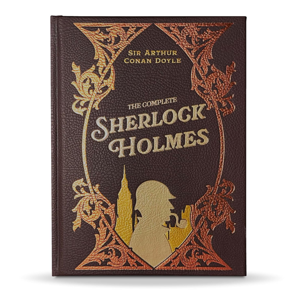 Book cover of 'The Complete Sherlock Holmes' by Sir Arthur Conan Doyle with decorative elements.