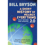 Book cover of 'A Short History of Nearly Everything 2.0' by Bill Bryson with a globe and space elements.