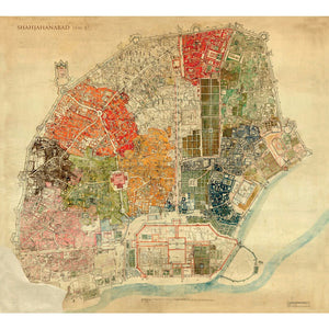 Hand-drawn map of Shahjahanabad or Old Delhi