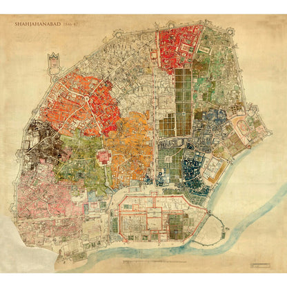Hand-drawn map of Shahjahanabad or Old Delhi