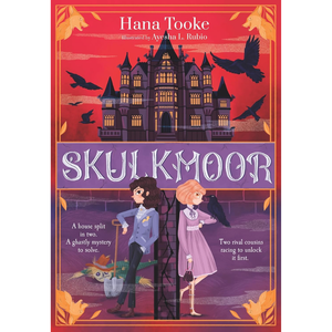 Book cover of 'Skulkmoor' with a haunted house and two characters.