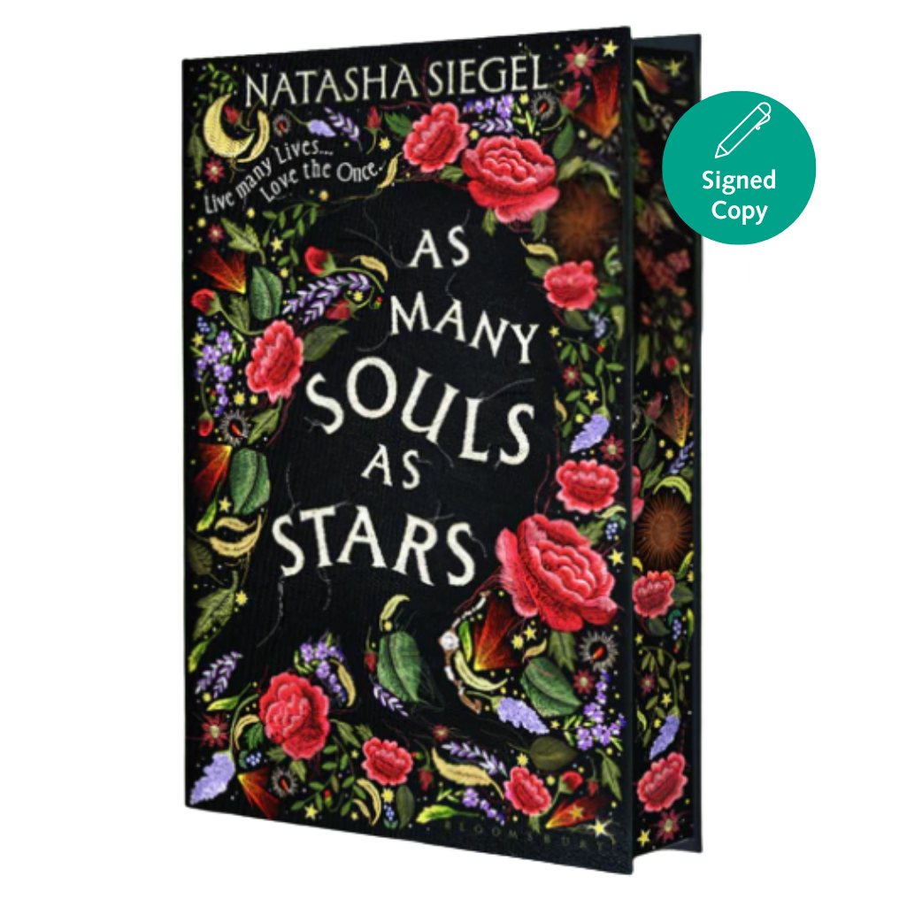 Book cover of 'As Many Souls as Stars' by Natasha Siegel with floral design and 'Signed Copy' label.