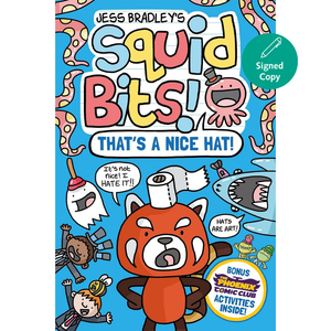 Book cover of 'Squid Bits! That's a Nice Hat!' with colorful illustrations and text.