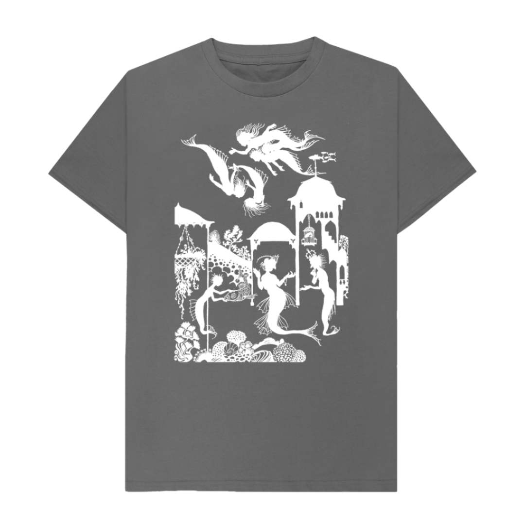 Slate Grey Little Mermaid in white T-shirt