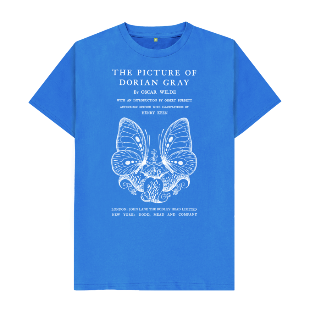 Bright Blue The Picture of Dorian Gray in white T-shirt