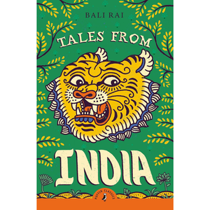Book cover of 'Tales from India' with a tiger illustration on a green background
