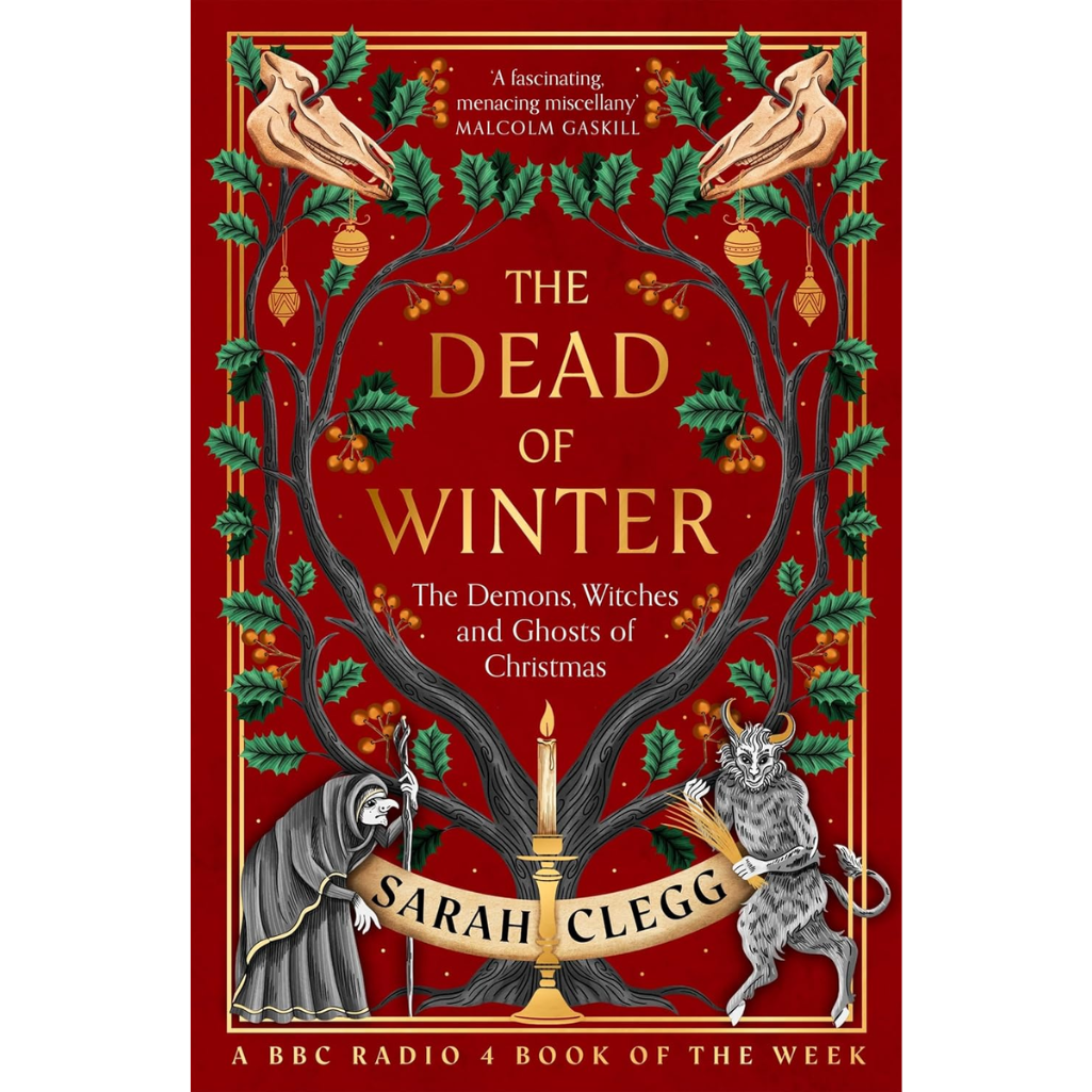 Book cover of 'The Dead of Winter' by Sarah Clegg with decorative elements on a red background