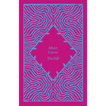 Book cover with pink and blue design and 'Albert Camus The Fall' text