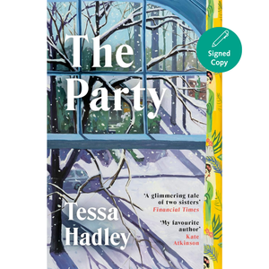Book cover of 'The Party' by Tessa Hadley with a snowy window illustration.