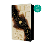 Book titled 'Thief of Night' by Holly Black with a signed copy label on a white background