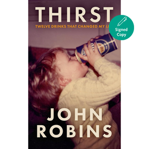 Book cover of 'Thirst' by John Robins with a child drinking from a can.