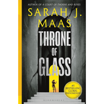 Book cover of 'Throne of Glass' by Sarah J. Maas with a dark background and staircase.