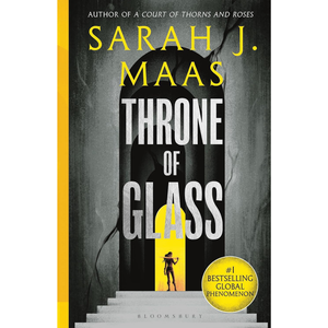 Book cover of 'Throne of Glass' by Sarah J. Maas with a dark background and staircase.