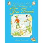 Book cover of 'The Adventures of Tom Thumb' with a blue background and illustrations of a fairy and a bird.