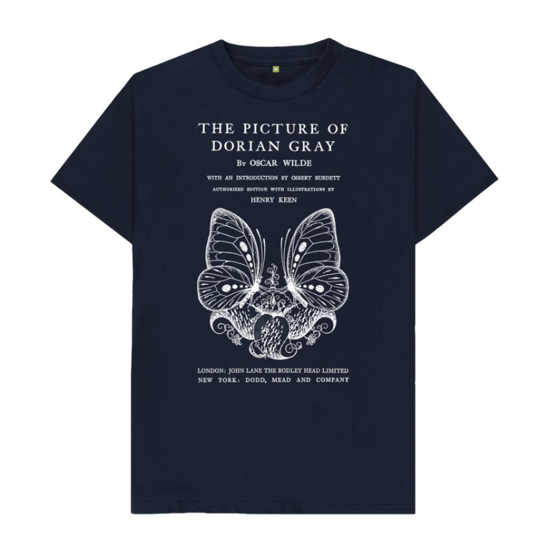 Navy Blue The Picture of Dorian Gray in white T-shirt