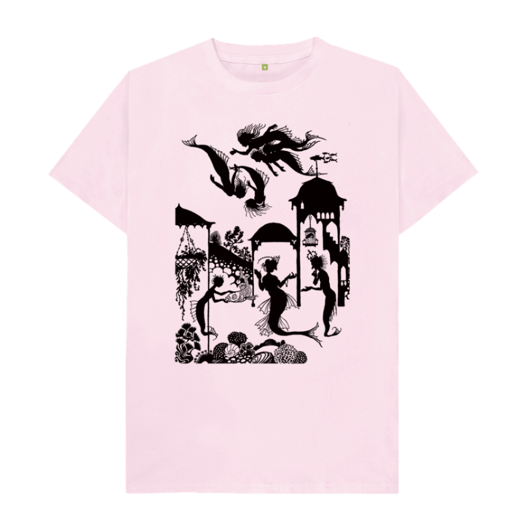 Pink Little Mermaid in black T-shirt