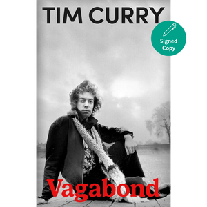 Book cover of 'Vagabond' by Tim Curry with a black and white photo of the author and 'Signed Copy' label.