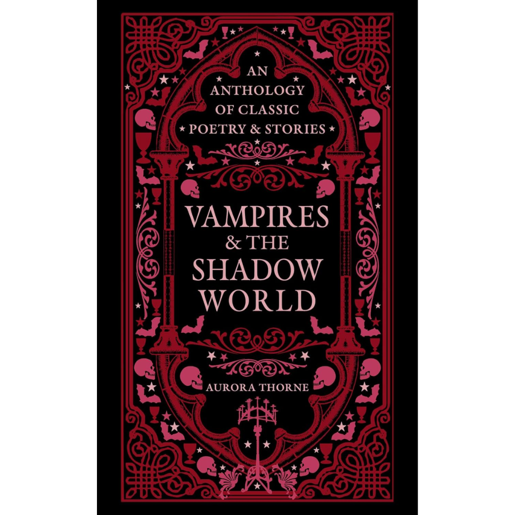 Book cover of 'Vampires & The Shadow World' with ornate red design on black background