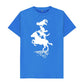 Bright Blue Bremen Town Musicians in white T-shirt