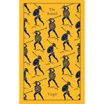 Book cover of 'The Aeneid' by Virgil with warrior illustrations on a yellow background