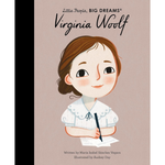 Book cover of 'Little People, Big Dreams: Virginia Woolf' with an illustration of Virginia Woolf holding a pen.