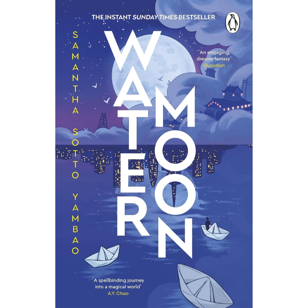 Book cover of 'Waterborn' with a blue night sky and boats design.