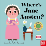Book cover of 'Where's Jane Austen?' with a cartoon character and text on a blue background