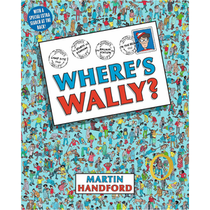 Book cover of 'Where's Wally?' with a pattern of characters and Martin Handford's name.