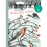 Book cover of 'Winter's Song' by Angela Harding with illustrations of a bird and winter scene.