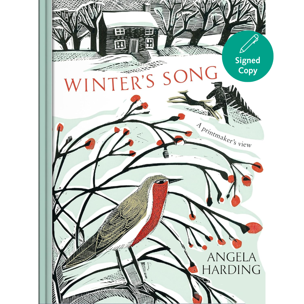 Book cover of 'Winter's Song' by Angela Harding with illustrations of a bird and winter scene.