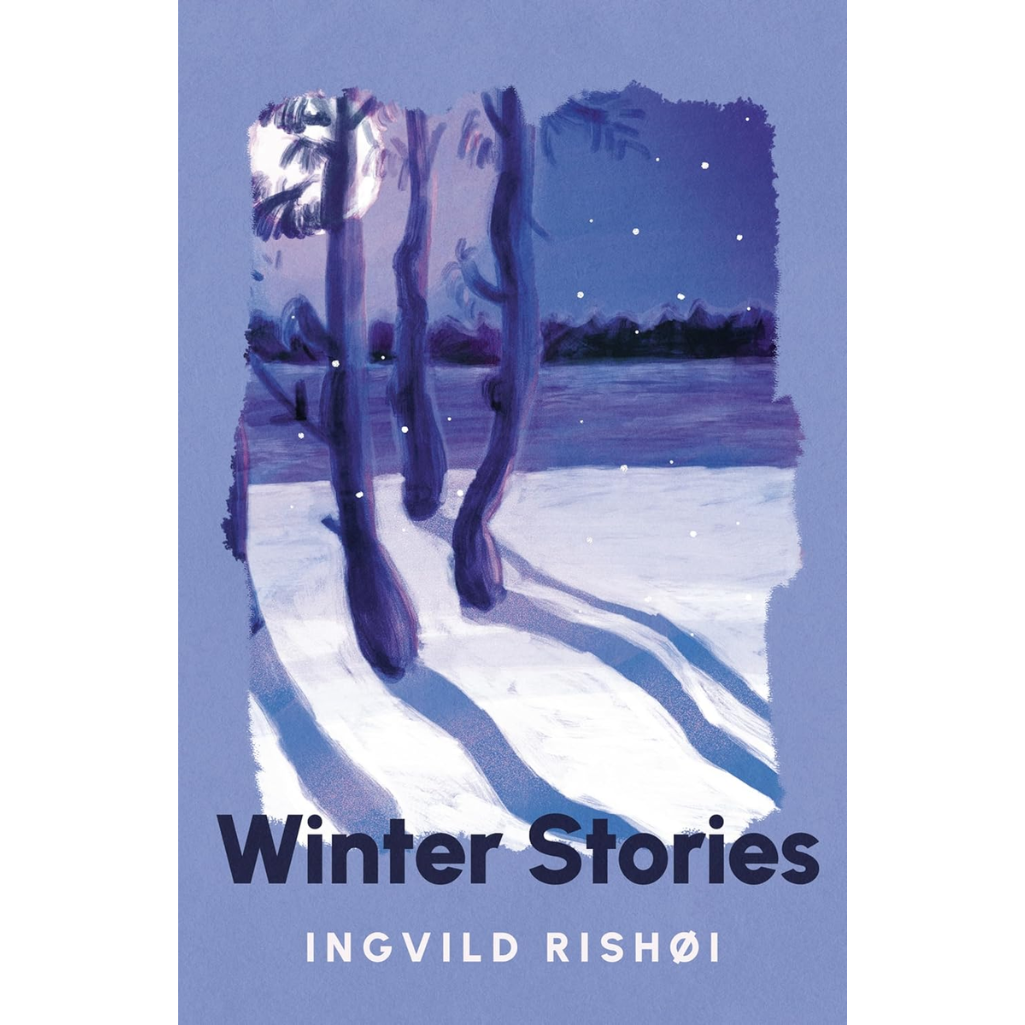 Book cover of 'Winter Stories' by Ingvild Rishoi with a snowy landscape illustration.