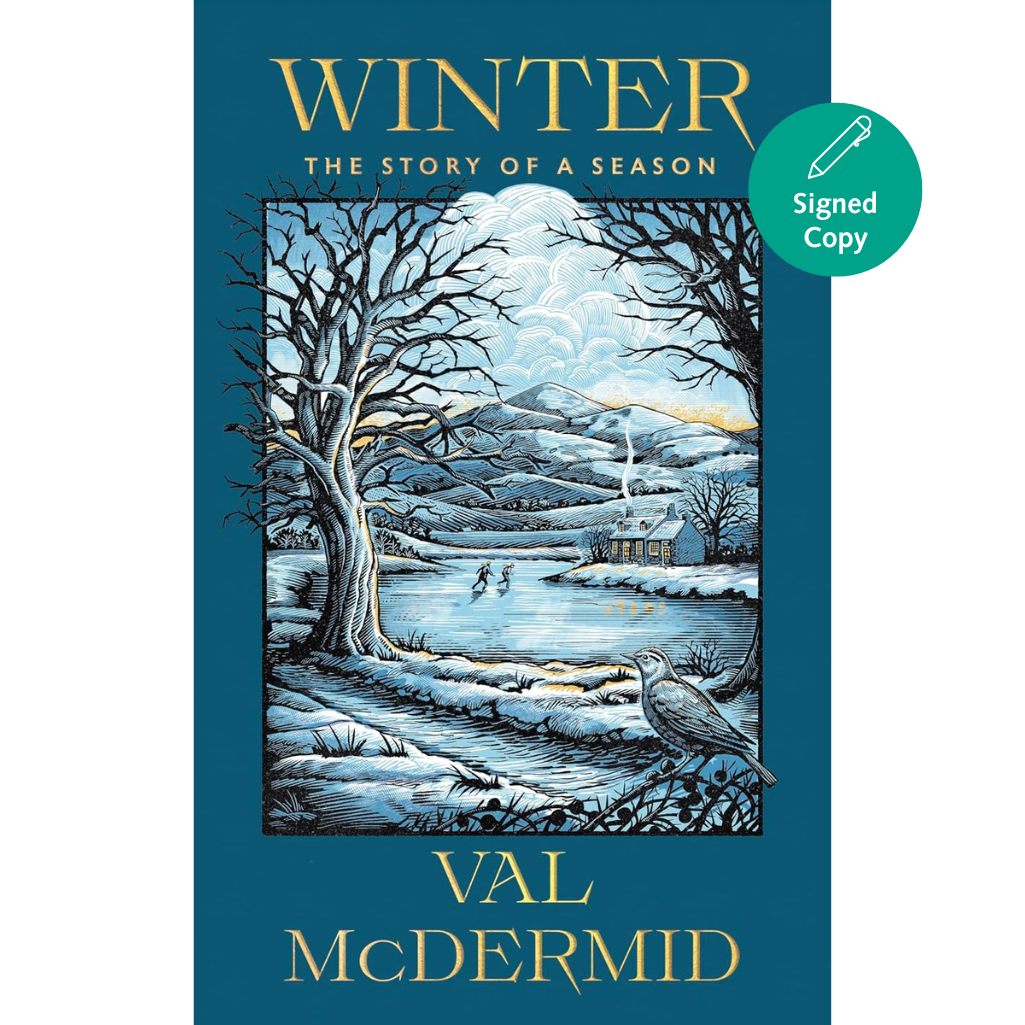 Book cover of 'Winter: The Story of a Season' by Val McDermid with a winter landscape illustration.