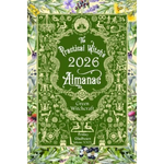 Green book titled 'The Practical Witch's 2026 Almanac' with decorative patterns and herbs on a white background.