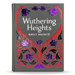 Book cover of 'Wuthering Heights' by Emily Bronte with decorative elements on a gray background