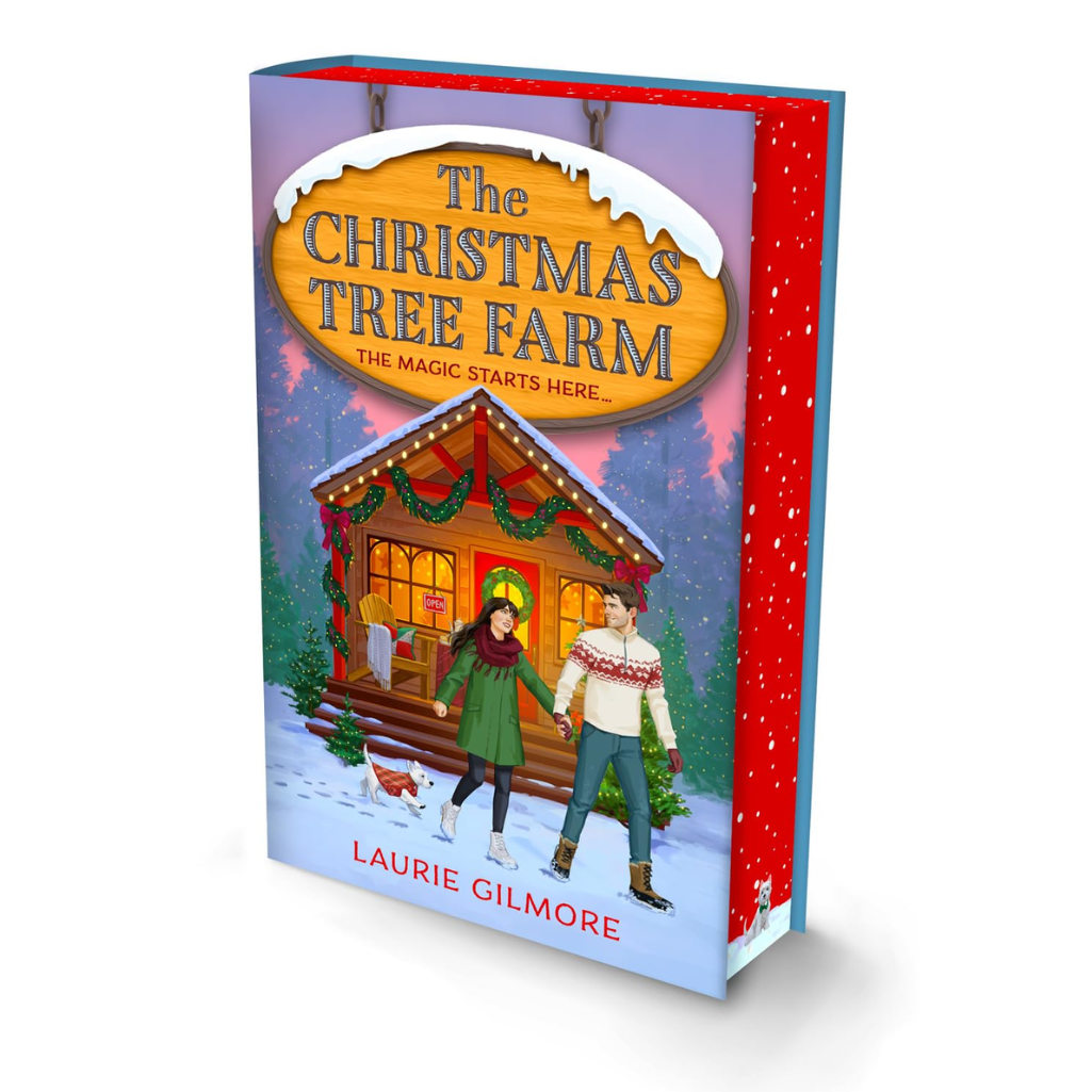 Book titled 'The Christmas Tree Farm' by Laurie Gilmore with a festive cover design.