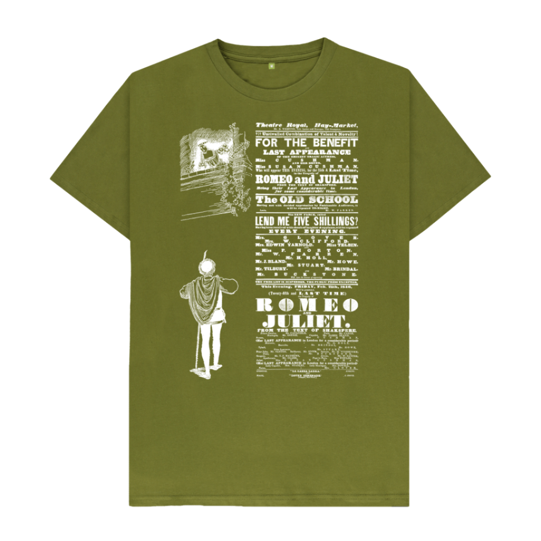 Moss Green Romeo and Juliet in white T-shirt