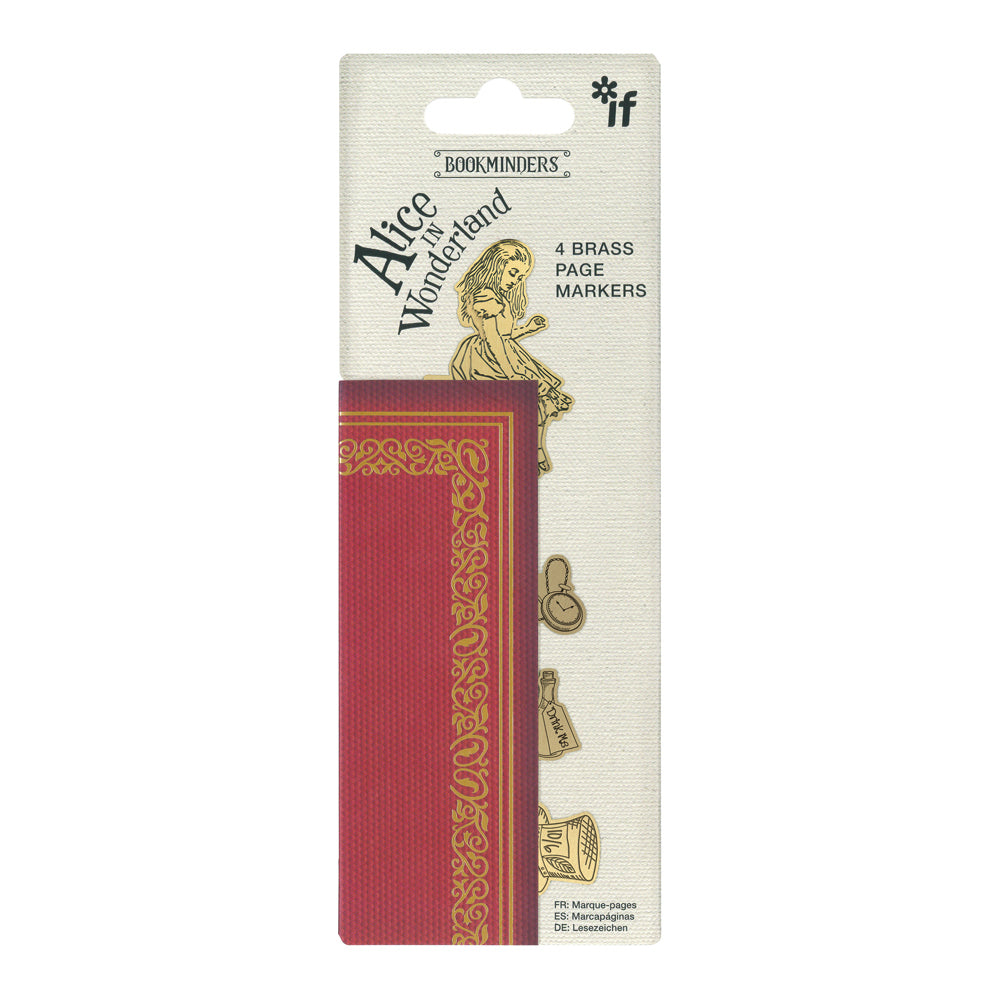 Image of Alice in Wonderland Brass Bookminders in packaging