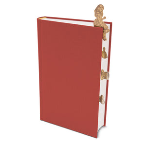 Image of Alice in Wonderland Brass Bookminders on a closed red book